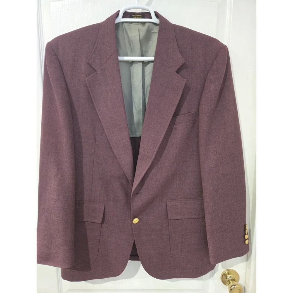 Andhurst VTG Plum Purple Mauve Blazer Jacket 43R Made In USA MISSING button